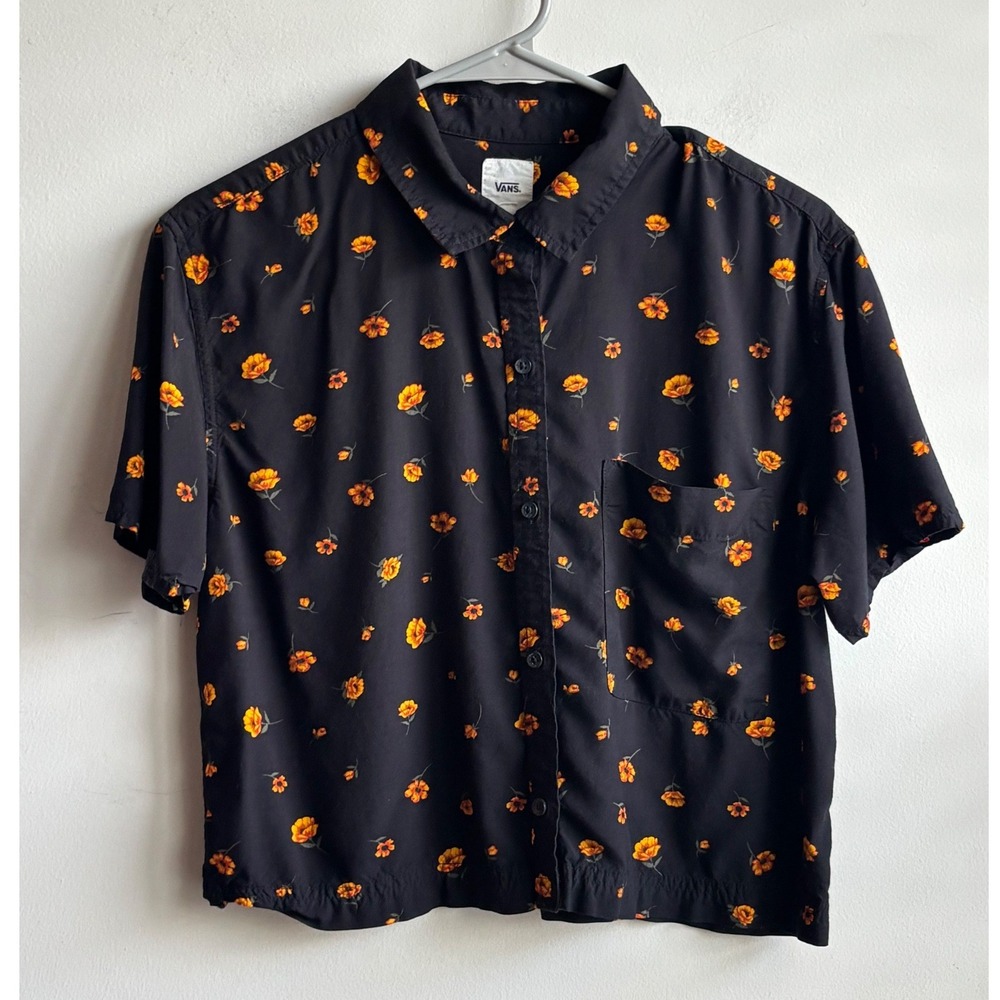 Vans Black Floral Button Up Shirt Womens Medium